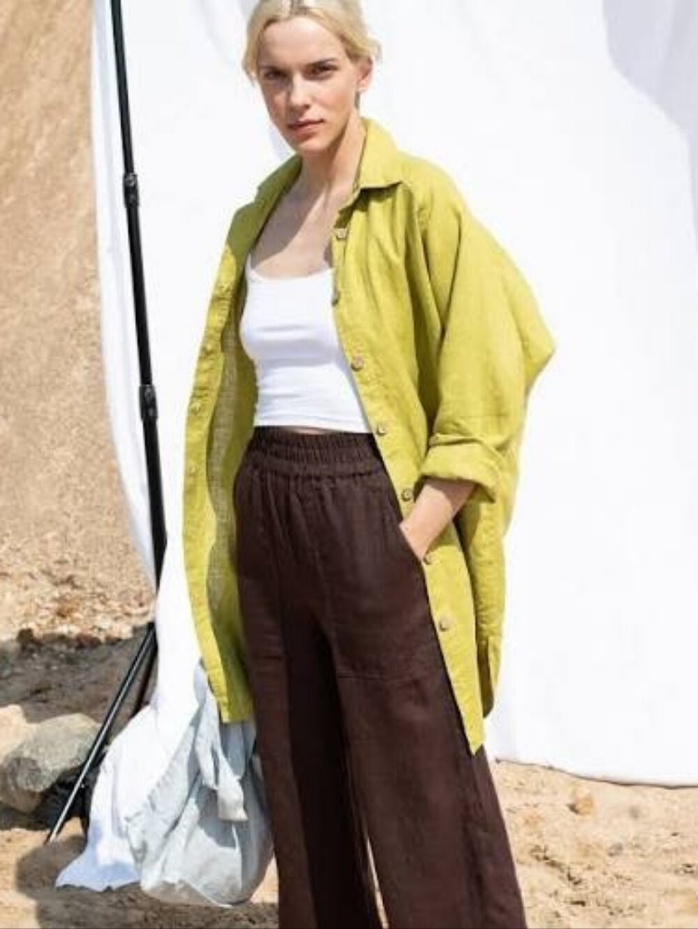 Notperfectlinen livorno in green yellow, oversized button up shirt xl lagenlook